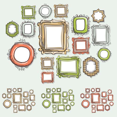 Vintage colored frames hand drawn vector vintage hand frames drawn colored   