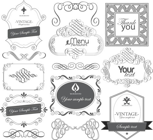 Black Labels with ornaments vintage vectors 01 ornamentss labels black   