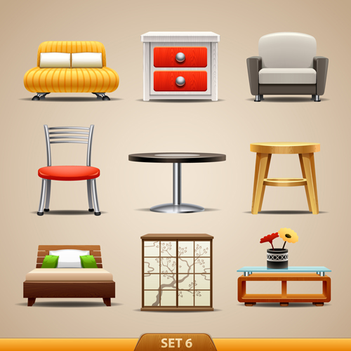 Shiny modern furniture icons vector 05 shiny modern icons icon furniture   