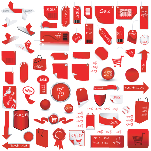 Red tags Stickers discount vector set 05 tags tag stickers sticker red discount   