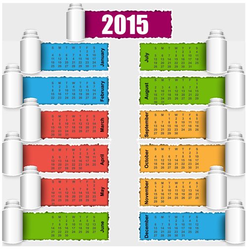 2015 calendar colored torn paper vector paper colored calendar 2015   