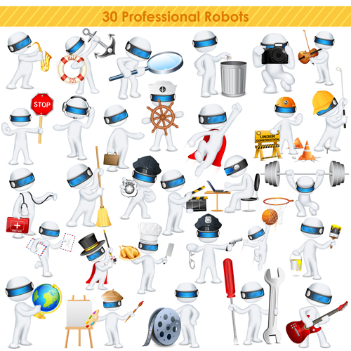 Set of 3D robots vector 03 vector robot   