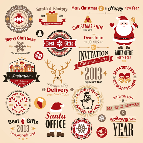 Different vintage Christmas labels elements vector set 01 vintage labels label elements element different christmas   