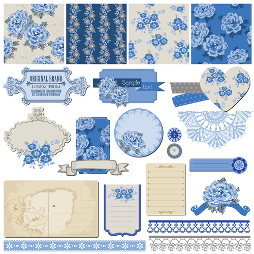 Flower pattern and labels with border design elements vector 05 pattern labels label flower pattern flower element design elements   