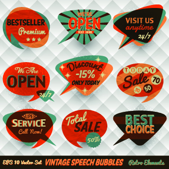 Retro style speech bubble labels 03 speech Retro style Retro font labels label bubble   