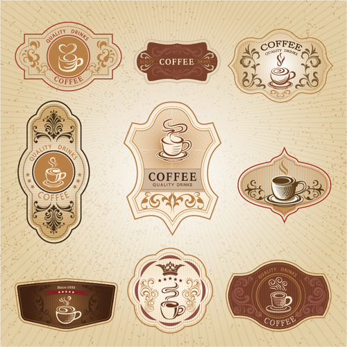 Vintage label coffee vectors material 09 vintage label coffee   