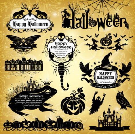 Halloween text frame with design elements vector 05 text halloween frame   