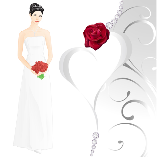 Beautiful bride and red rose wedding card vector 02 wedding rose red card bride beautiful and   