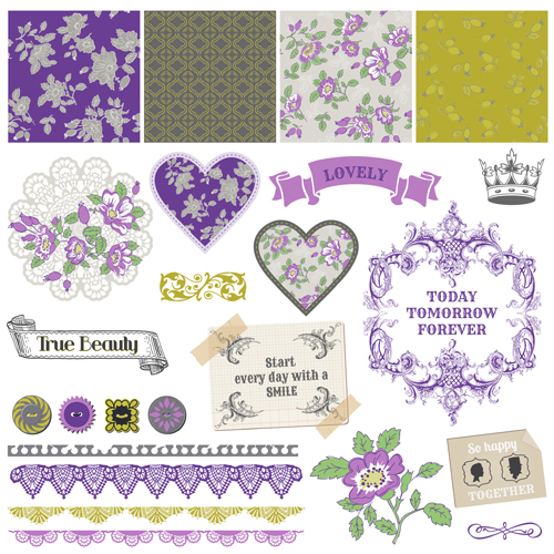 Flower pattern and labels with border design elements vector 03 labels label flower pattern flower element design elements border   