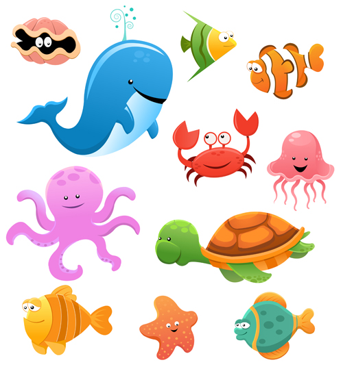 Cute cartoon marine animals vector graphics marine cute cartoon animals Animal   