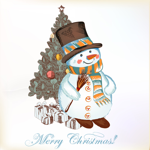 Hand 65361 snowman hand drawn christmas background vector background   