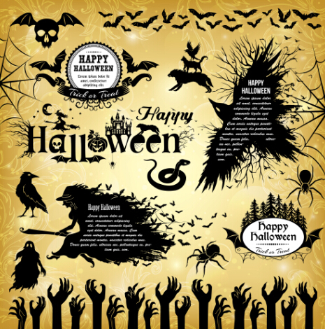 Halloween text frame with design elements vector 03 text halloween elements   