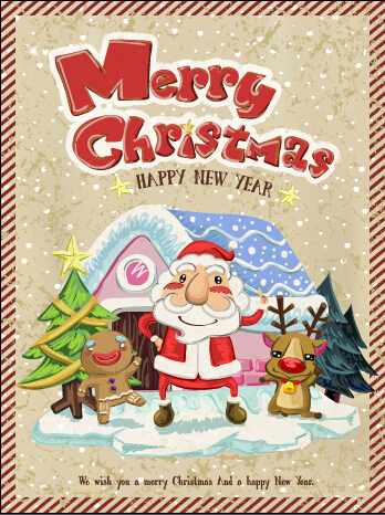 Vintage merry christmas poster vector material vintage merry christmas christmas   