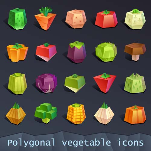 Geometric shapes vegetable icons vector   