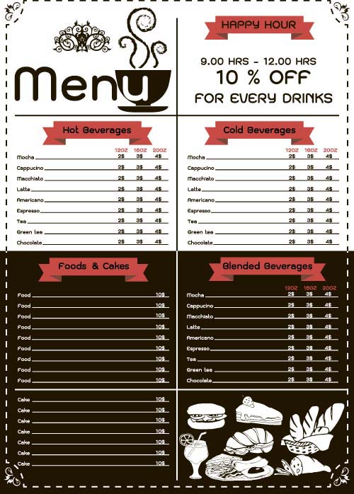 Price List menu for cafe vector 01 price menu list cafe   