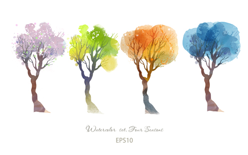 Watercolor four seasons trees vector material watercolor trees season four seasons   