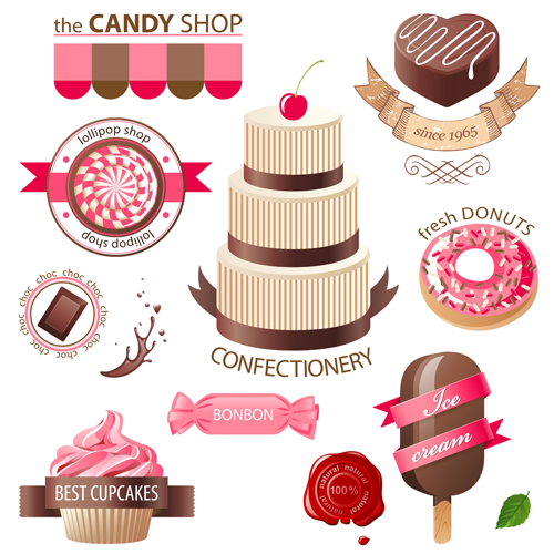 Cupcakes labels with sweet vector material sweet labels cupcakes   