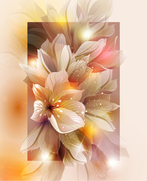 Fantasy flowers shiny vector background 04 Vector Background shiny flowers flower Fantasy flower fantasy background   