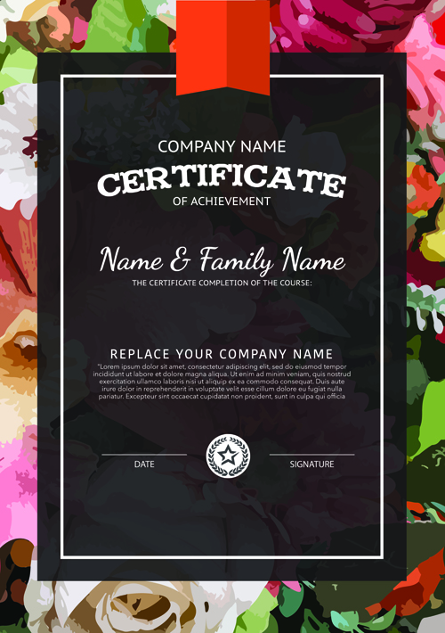 Certificate template with flower background vector material 01 material flower certificate template certificate   