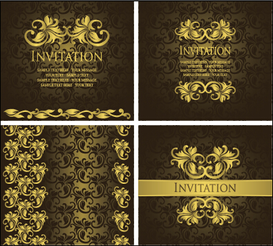 Ornate gold ornament invitation card background vector 03 ornament invitation gold card background card background vector background   