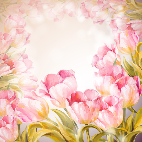 Pink flower hand drawn backgrounds vector 04 pink hand flower drawn backgrounds   