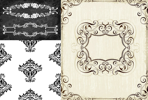Retor ornaments design vector vector trend pattern lace frame fashion   
