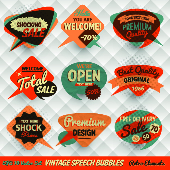 Retro style speech bubble labels 01 speech Retro style Retro font labels label bubble   