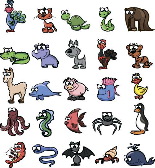 Cute wild animal cartoon style vector 01   