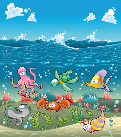 Underwater world with marine animal design vector 01 world underwater marine Animal   