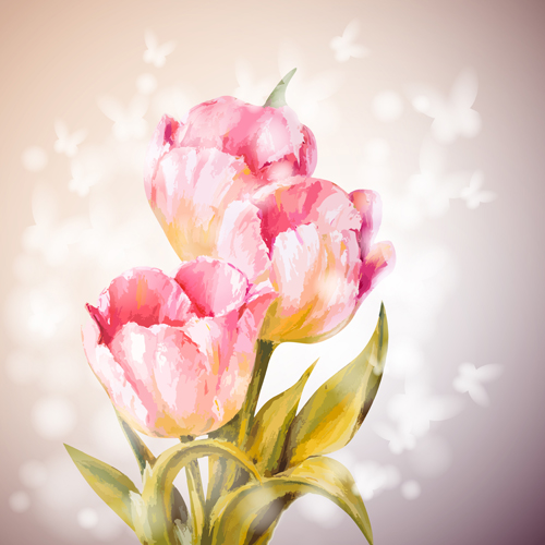 Pink flower hand drawn backgrounds vector 05 pink hand flower drawn backgrounds   