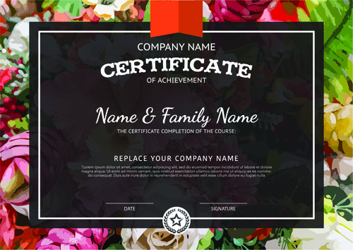 Certificate template with flower background vector material 02 flower background flower certificate template certificate background   