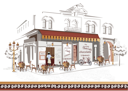 Hand drawn street cafe elements vector set 02 street hand drawn cafe   