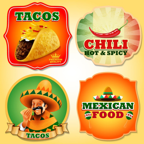 Mexican food with tacos and chili labels vector Tacos mexican labels food chili   