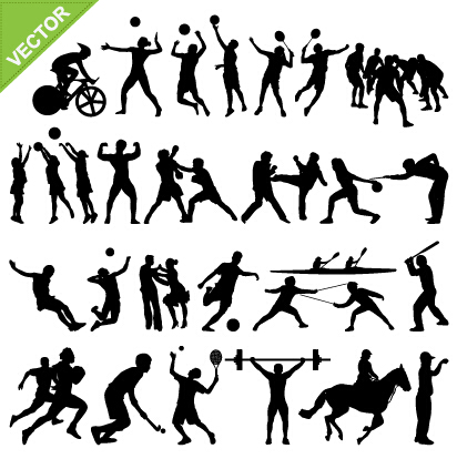 Set of sports people silhouette vector 02 sports silhouette people   