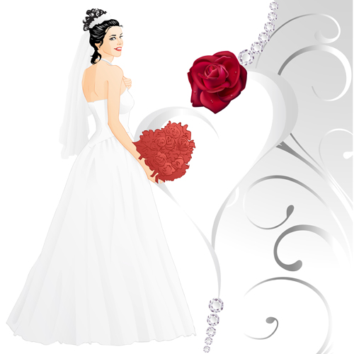 Beautiful bride and red rose wedding card vector 04 wedding rose red card bride beautiful and   