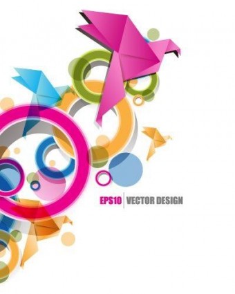 Origami birds with abstract background vector text ribbon origami design creative background   