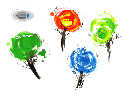 Tree watercolor drawn vector material watercolor tree drawn   