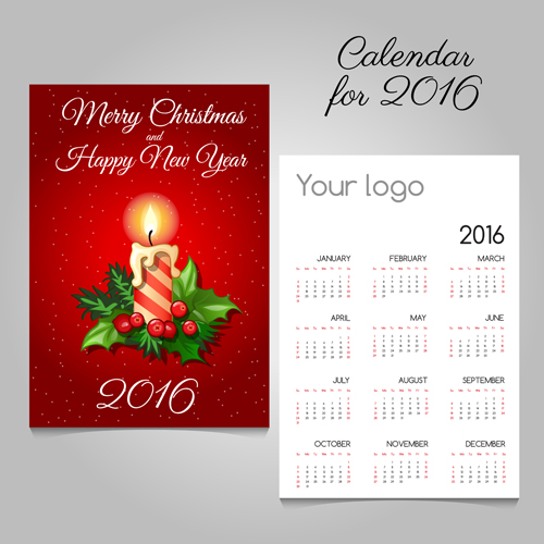 2016 calendars with christmas cards vector set 05 christmas cards calendars 2016   