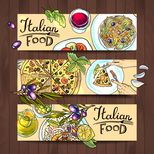 Hand drawn food vector banners set 02 hand drawn food banner   