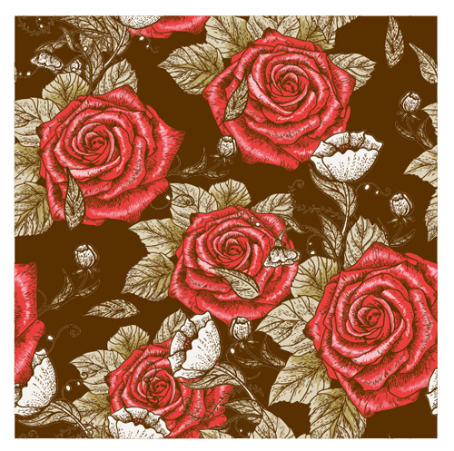 Retro styles roses seamless pattern vector 03 seamless Retro style Retro font pattern   