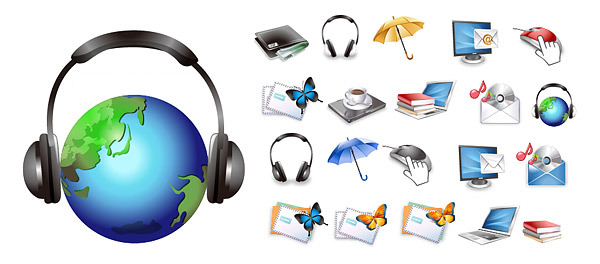 Exquisite commercial icon 1 vector wallet umbrellas notes notebook computer music mouse monitor mail envelope email earth earphone e-mail coffee cd butterfly books   