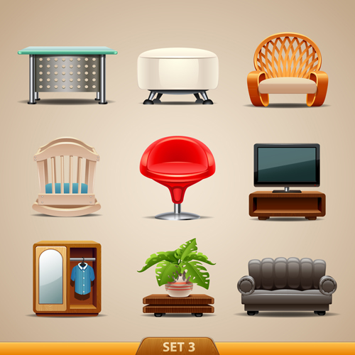 Shiny modern furniture icons vector 04 shiny modern icons icon furniture   