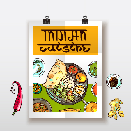 Indian food poster hand drawn vector poster indian hand drawn food   