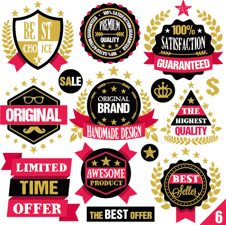 Premium quality ribbon labels with sticker vector material 06 sticker ribbon quality premium labels   