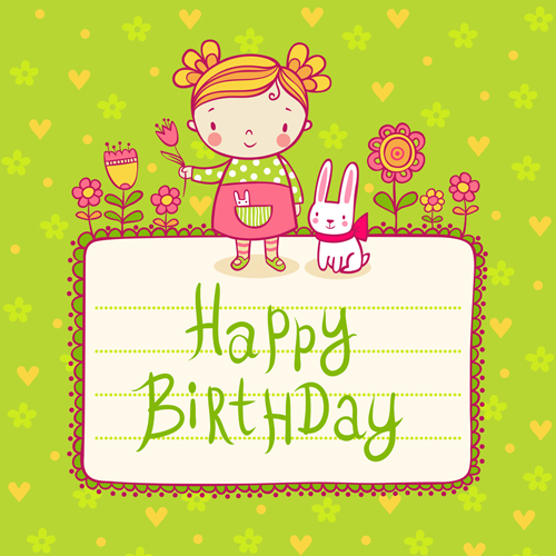 Cute child with rabbit birthday card vector rabbit cute card vector card birthday   