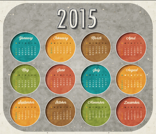 Vintage grunge calendar 2015 round vector vintage grunge calendar 2015   