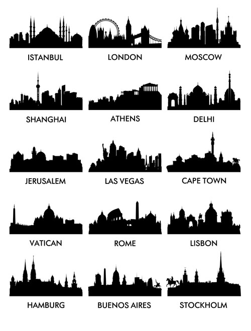 World famous cities silhouettes vector set 04 world silhouettes silhouette famous cities   