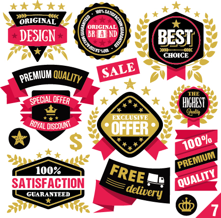 Premium quality ribbon labels with sticker vector material 07 sticker ribbon quality premium material labels   