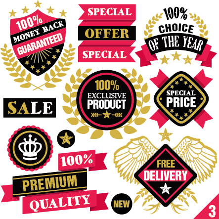 Premium quality ribbon labels with sticker vector material 03 sticker ribbon quality premium material labels   