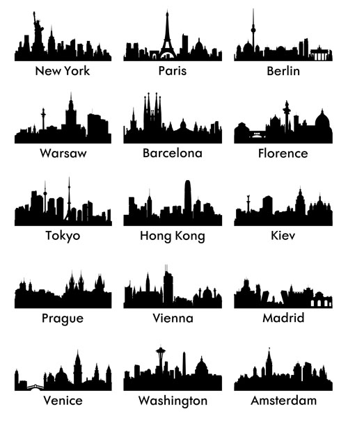 World famous cities silhouettes vector set 03 world silhouettes silhouette famous cities   